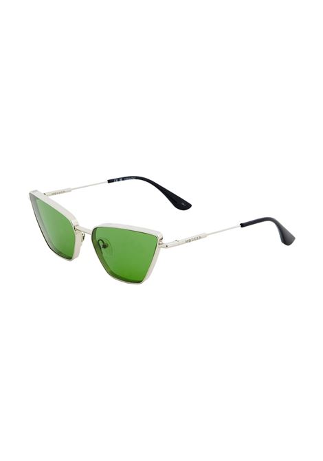 Occhiali da Sole Cat-Eye in Metallo con Barretta a T in Argento/Verde ALEXANDER MCQUEEN | 821690-I33301684